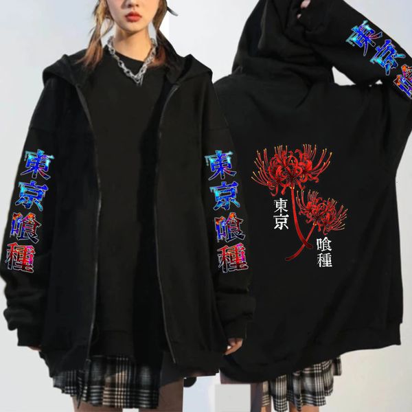 

womens two piece pants tokyo ghoul spider lily zipper hoodies anime cosplay graphic harajuku men sweatshirts kanekiken manga zip up 230227, White