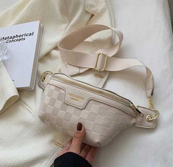 

womens waist packs crossbody chest bag wide strap female elegant plaid pu leather fanny pack ladies stylish 220621