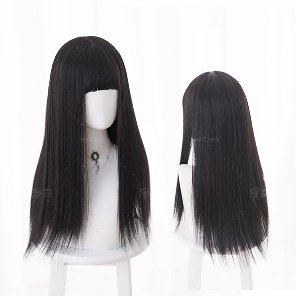 

female long straight hair 60cm wig daily lolita soft sister four colors to choose from, Black