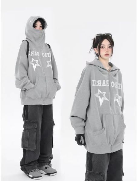 

women's hoodies sweatshirts hip hop embroidery star letter zip up y2k women hoodie streetwear cotton zipper hooded jacket harajuku casu, Black