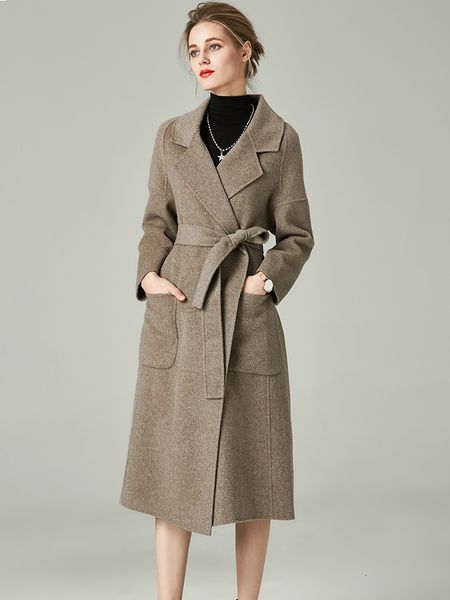 

women's wool blends olomm 00340 doublefaced cashmere coat long sleeve wool luxurious customization thicken england style 230227, Black