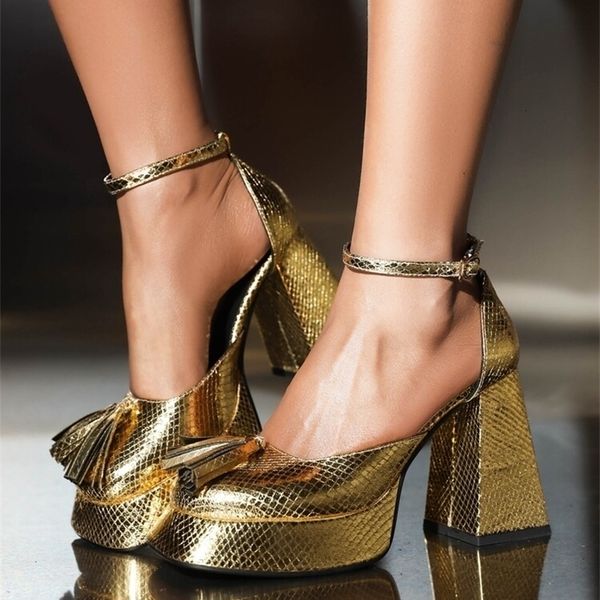 

sandals platform for women ankle strap chunky heel gold silver bling fashion marry jane shoes 2023 spring brand 230225, Black