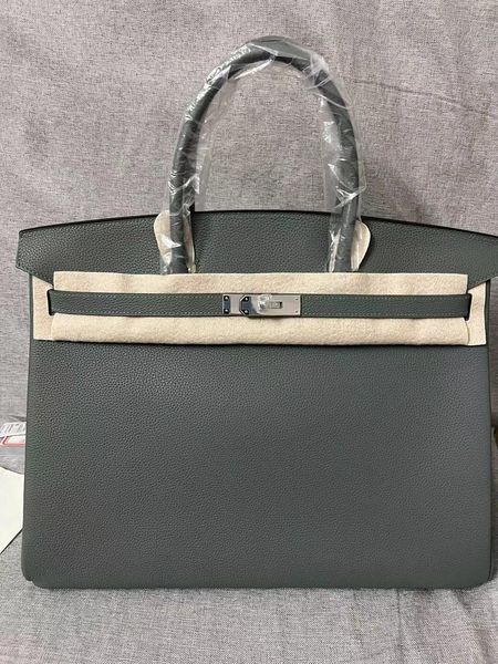 

40cm designers tote man casural handbag luxury bag fully handmade quality italy togo leather wax line stitching gold or silver hardware