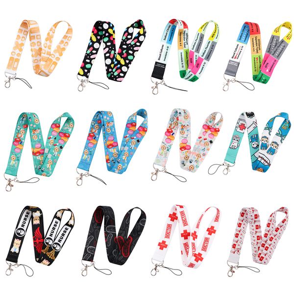 

10 pcs / lot fashion accessories nursing design neck strap polyester cartoon nurse hospital medical print lanyard for healthcare worker acce, Silver