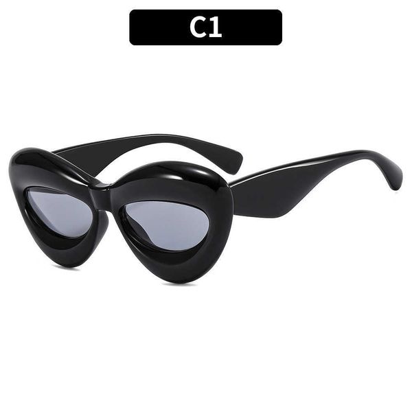

new style cat's eye sunglasses concave shape candy color funny sunglasses with box, Black
