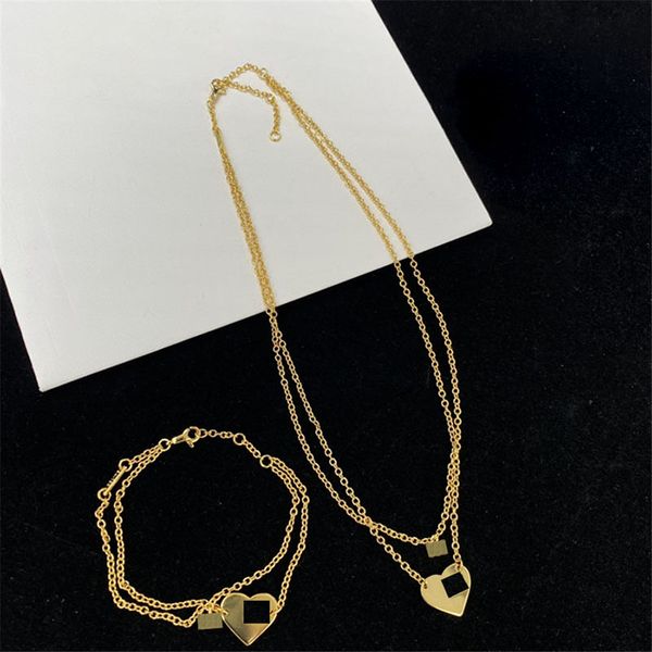 

canonical golden heart love necklaces women exquisite double layer pendant necklaces hollow geometry design necklace, Silver