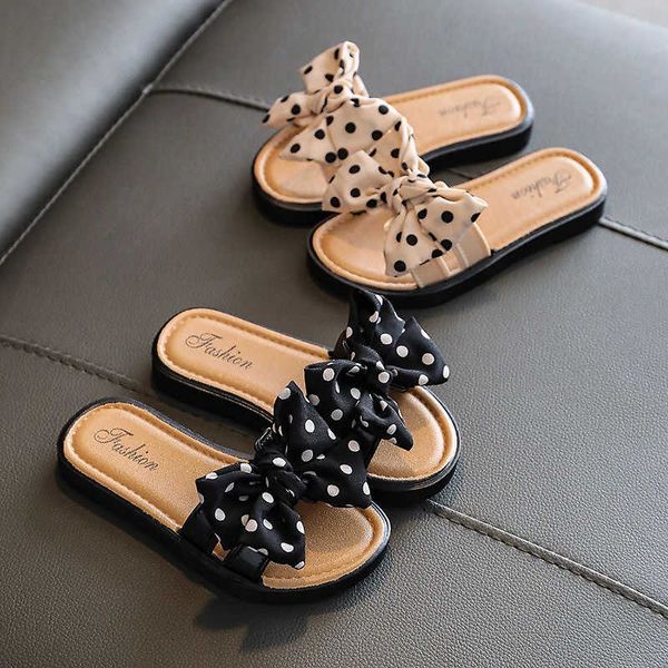 

sandals little girls summer beach slippers toddlers dots bow open toe slide slippers nonslip cross slippers with bowknot for kids z0225, Black;red