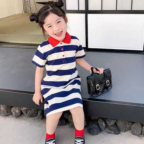 

girl's dresses summer blue stripe polo t shirt dress child girls casual midi dress children dresses for teens party princess sundress l, Red;yellow