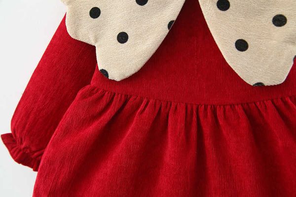 

corduroy idea big lapel princess skirt girl's autumn 1 long sleeve net red 1ess lovely little skirt, Red;yellow