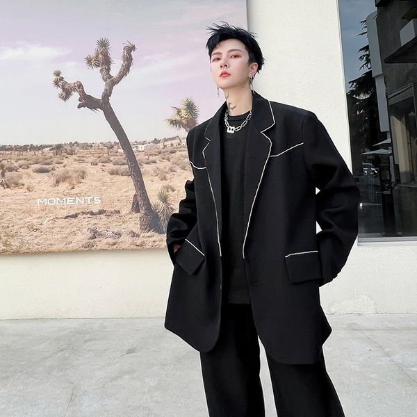 

men's suits blazers autumn fashion personality zipper decoration loose coat korean hairdresser casual 230227, White;black