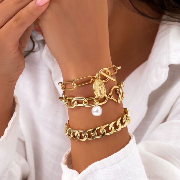 

hand bracelet chain bracelets for women gold plated bangle personalised multilayer imitation pearl joker twist bracelet link chain love desi, Golden;silver
