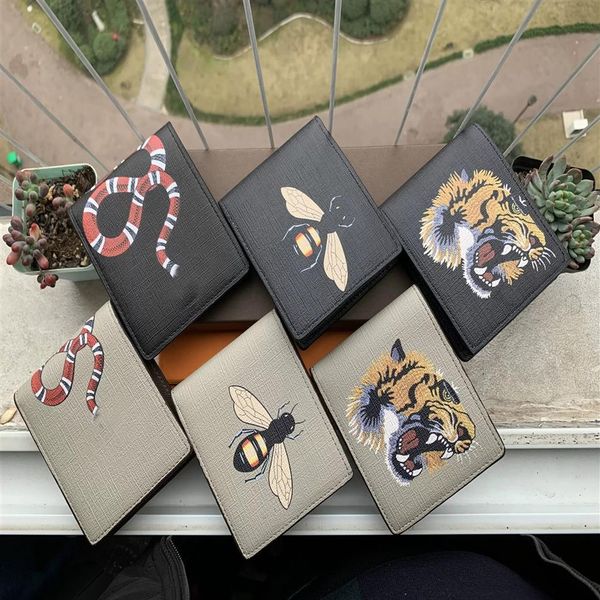 

men animal short wallet leather black snake tiger bee wallets women long style luxury purse card holders with gift box259u, Red;black