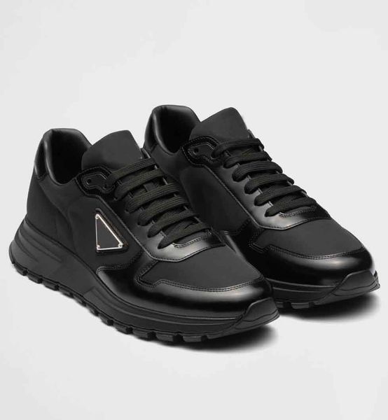 

brand sneaker prax 01 men shoes brushed leather low trainers man technical rubber re-nylon runner sports lug sole casual walking eu35-46, Black