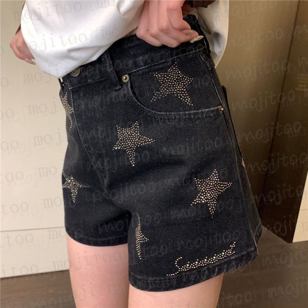 

shiny rhinestone star denim shorts pants for women designer jeans fashion lasy slim short pant, Black