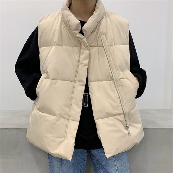 

men's vests casual men waistcoat loose stand collars sleeveless zipper vest coats autumn winter korean chic streetwear man 230225, Black;white