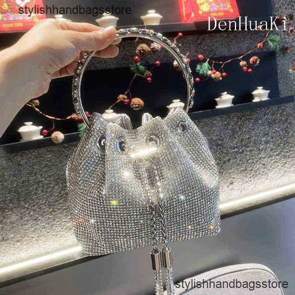 

handle stones evening clutch bag silver shiny diamond purses and handbag luxury designer shoulder bag crystal bucket purse y220513