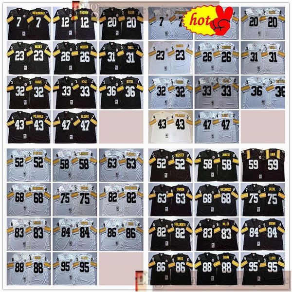 

ncaa football retro vintage 7 ben roethlisberger terry bradshaw rocky bleier mike wagner rod woodson donnie shell franco harris je247i, Black;red