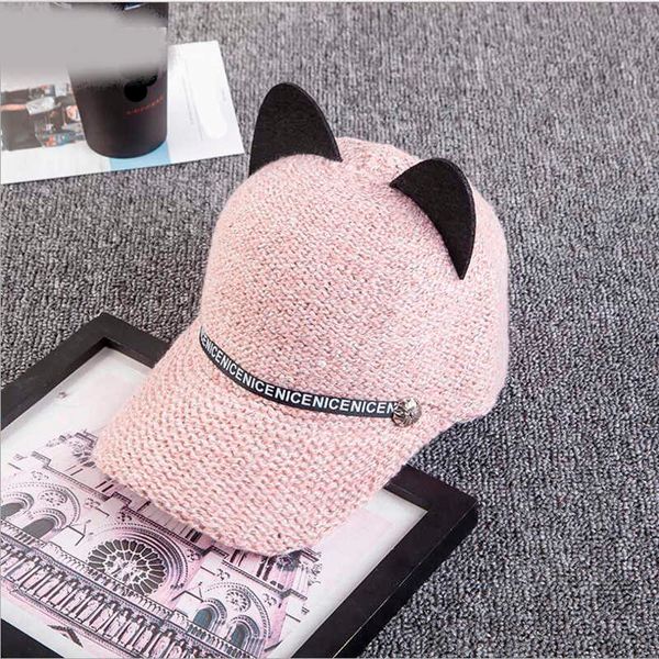 

ball caps 2021 new fashion personality autumn and winter women's cat ears baseball cap wool knit baseball hat cute hatj230227, Blue;gray