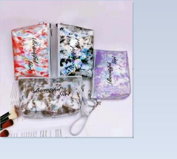 

dhl50pcs cosmetic bags women pvc letter prints laser triangular type lipstick waterproof storage bag mix color