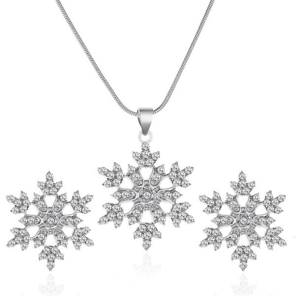 

wedding jewelry sets cross border set women s elegant simple micro inlaid full diamond snowflake pendant necklace ear studs 230225, Slivery;golden