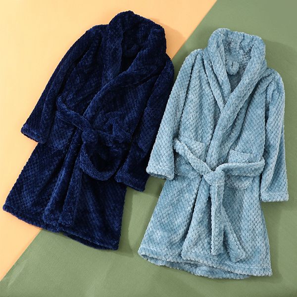 

pajamas autumn winter kids sleepwear robe flannel warm bathrobe for girls 4-18 years teenagers children pajamas for boys 230227, Blue;red