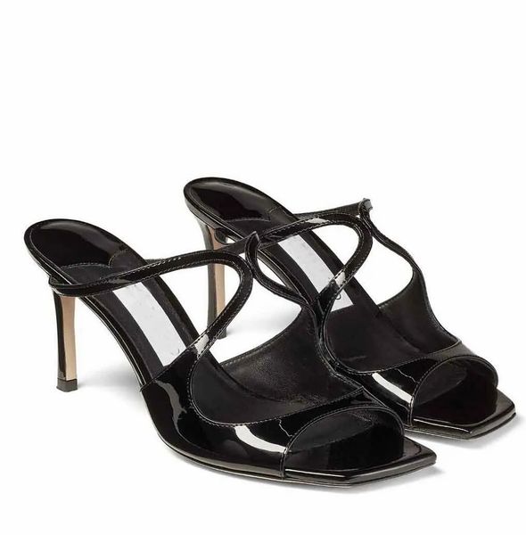 

summer popular anise mules sandals shoes dress nude black gold.. satin leather high heels open toe women's party wedding lady slippers