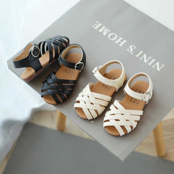 

sandals girl's sandals peep toe toddler black white beige hollow out daily children summer shoes 2130 kids sliders z0225, Black;red