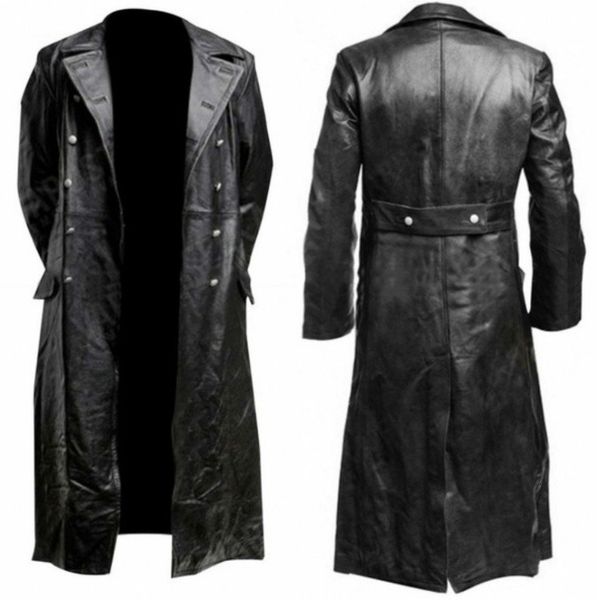 

men's leather faux leather men's german classic ww2 military uniform officer black real leather trench coat 230227