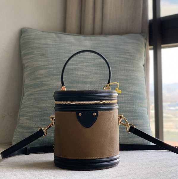 

designer mini round barrel makeup bag 17cm leather coated canvas old floral one shoulder bag with box