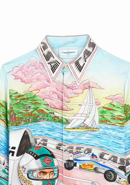

23ss new casablanca silk casual shirt men and women sicilian racer hawaiian fashion long-sleeved shirt, White;black