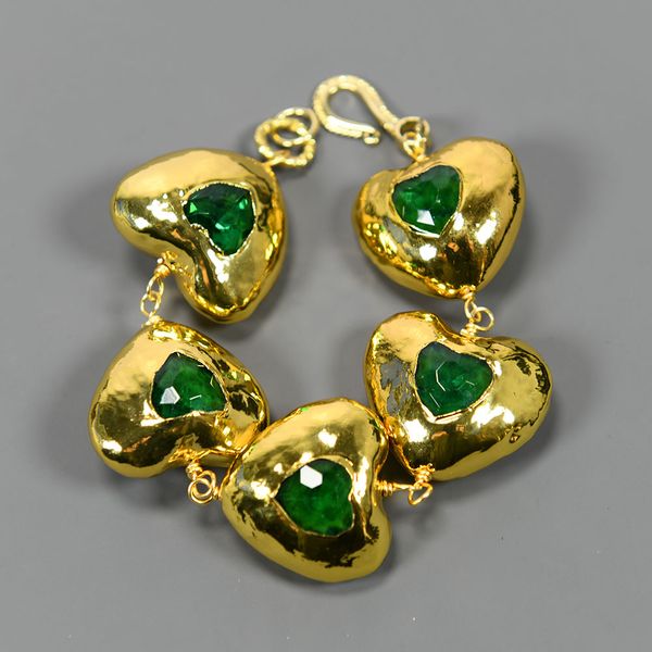

green crystal chakras in our body heart shaped gold plated beads bracelet beaded bangle handmade lady fashion jewelry gifts, Black
