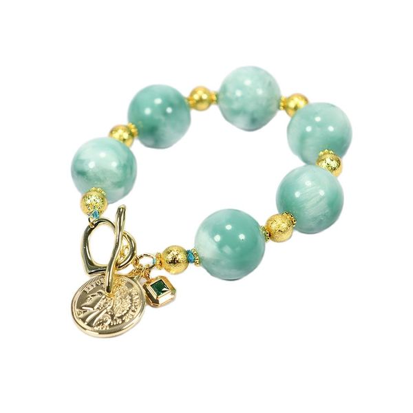 

avatar chakras 20mm natural green peacock angel round beaded bracelet cz republique francaise coin lady jewelry gift, Black