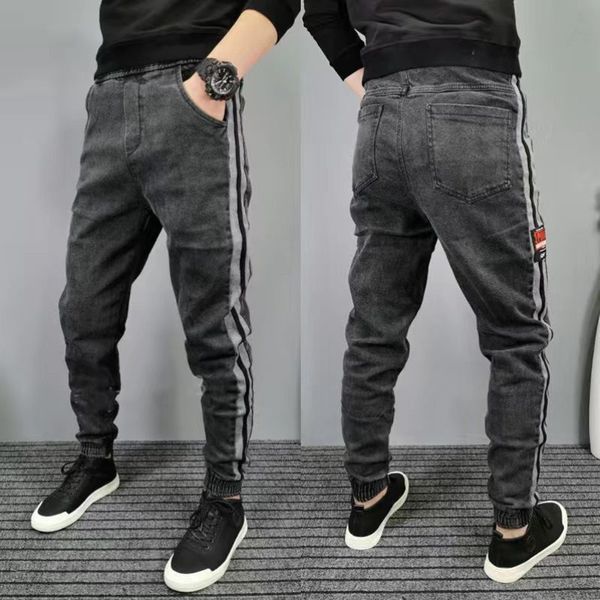 

men's jeans spring autumn cowboy pants for men black stylish slim hip hop washed cargo clothing kpop denim korean fashion leg trousers, Blue