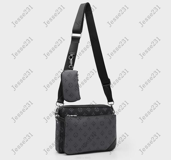 

luxurys designer bags men 3pcs trio leather black flowers messenger purse crossbody bags shopping bag plain shoulder bag handbags women wall
