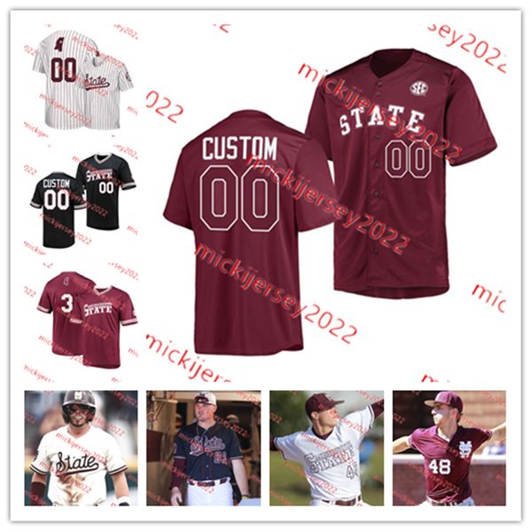 

custom stitched msu baseball jersey mens youth tanner allen logan tanner will bednar jake mangum ethan small jonathan holder mississippi sta, Black