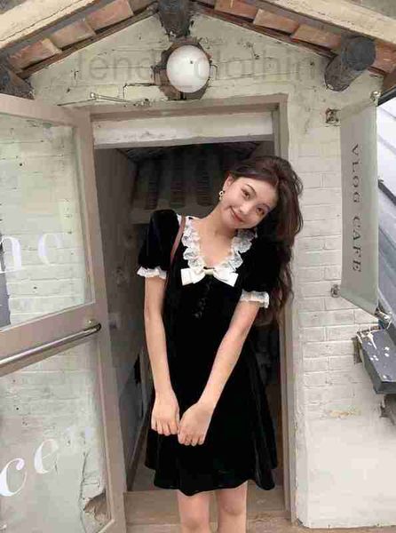 

casual dresses designer shenzhen nanyou high-end spring/summer 22 french elegant bow lace splice velvet dress 6o8y, Black;gray