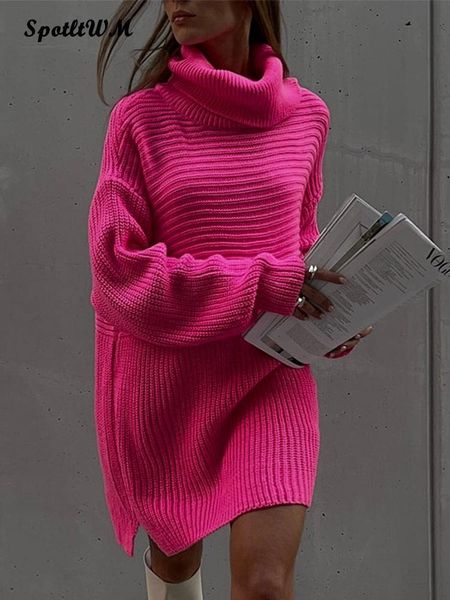 

women's sweaters women oversize turtleneck knitted sweaters autumn winter casual long sleeve pullover jumpers elegant warm sweater dres, White;black