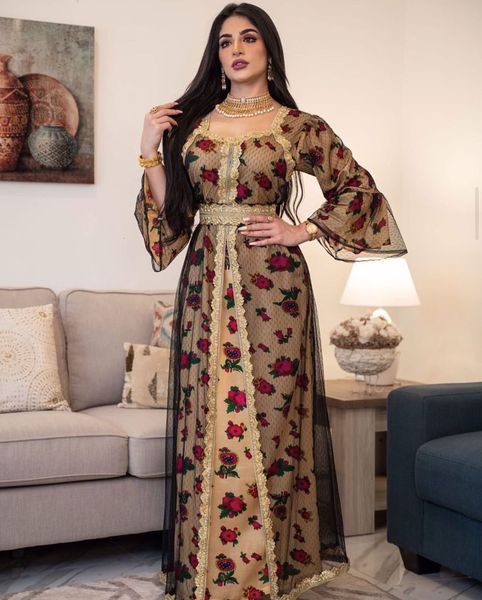 

ethnic clothing luxury middle east abayas for women dubai dress lace applique mesh printing long sleeves elegant evening party muslim clothe, Red