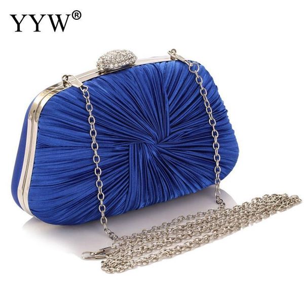 

evening bags royal blue pleat pillow shaped clutch bag elegant designer clutch with chain hasp wedding bridal party purse 230227