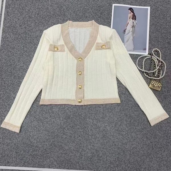 

women's knits & tees 2023 spring and autumn trend new products female knitted sweater cardigan v-neck long sleeve women's cardigan, White