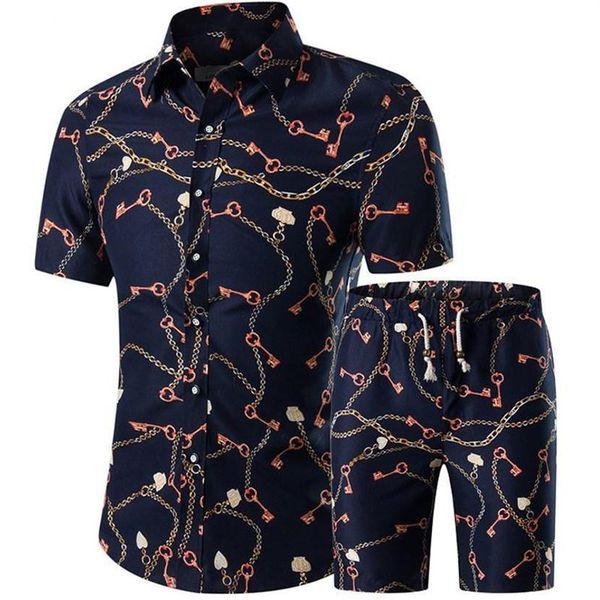 

whole- new 2017 mens two piece sets shirt shorts man printing suit sets male summer printed shirt shorts plus size xl-5xl277v, White;black
