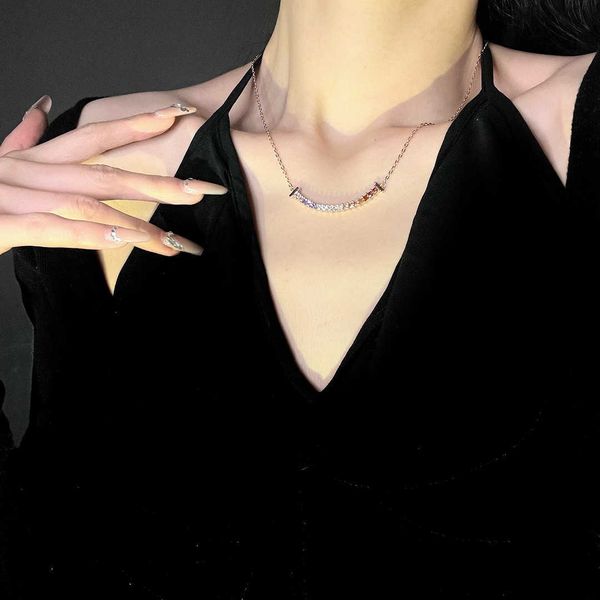 

high-quality tiffay smile necklace women rainbow diamond zircon clavicle chain ins small design temperament simple and fresh, Golden;silver