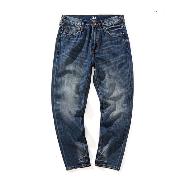 

men's jeans retro red selvedge denim nonelastic loose pants straight casual trousers ew2101239 230227, Blue