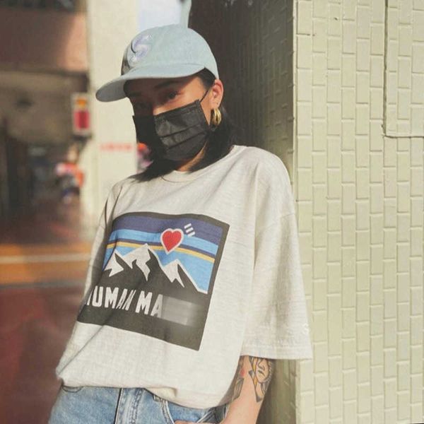

men's t-shirts human tee made cotton summer 2023 leisure casual cartoon hill fuji love print ins fashion brand loose slub short sleeve, White;black