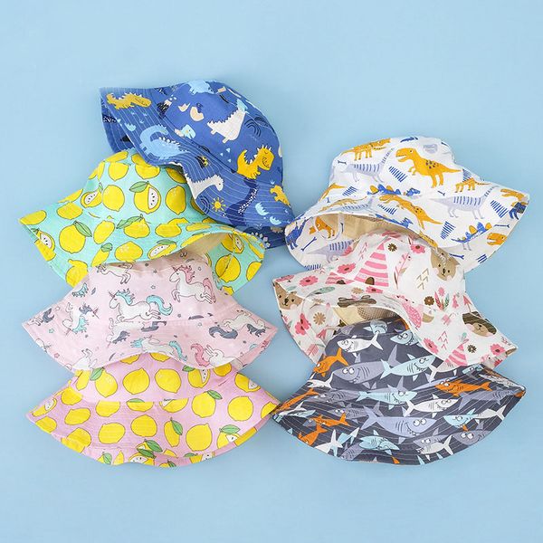 

m556 spring summer baby cartoon cotton sun hat breathable bucket hats kids children's sunscreen fisherman's caps, Yellow