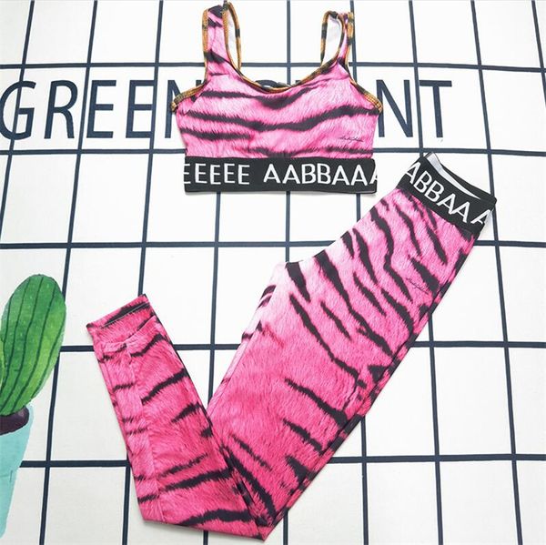 

pink leopard swimsuit yoga outfit vests pant women swimwear summer elastic bathing suit cotton beachwear