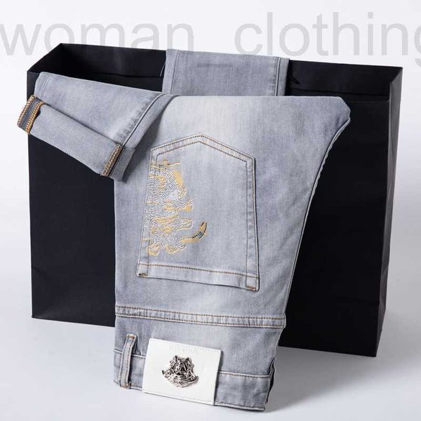 

men's jeans designer spring new light grey men slim fit small feet wyfo, Blue