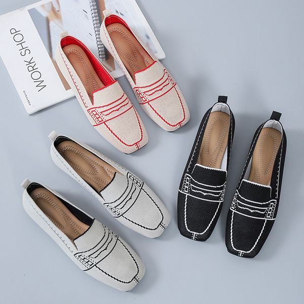 

dress shoes designer shoes women luxury knitted slip on trainers female flat moccasin loafers ladies zapatos de mujer 230227, Black