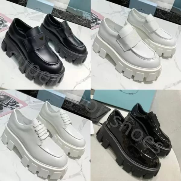 

2023 men women designer shoes platform loafers soft cowhide sneakers rubber black shiny leather chunky round head sneaker ladies thick botto