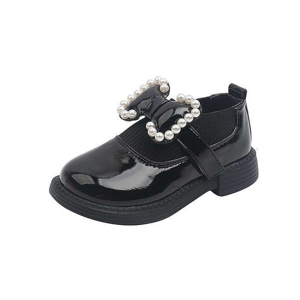 

girls' leather shoes 2023 autumn new chil1en's shoes korean version pearl bow princess shoes fashion versatile chil1en's shoe, Black